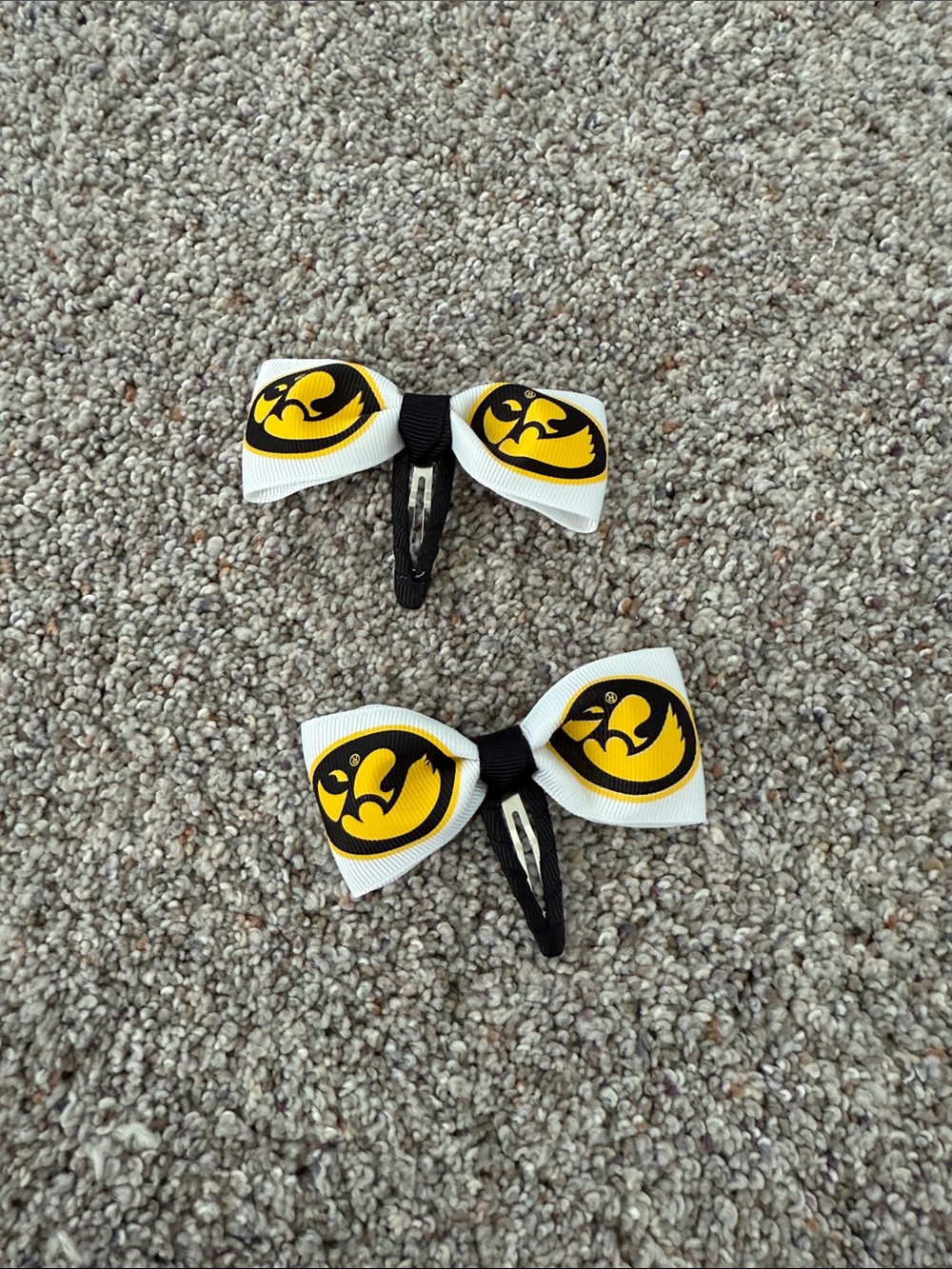 Iowa Hawkeye Kids White and Yellow Bow Herky Hair Barrett Clips bundle of 2